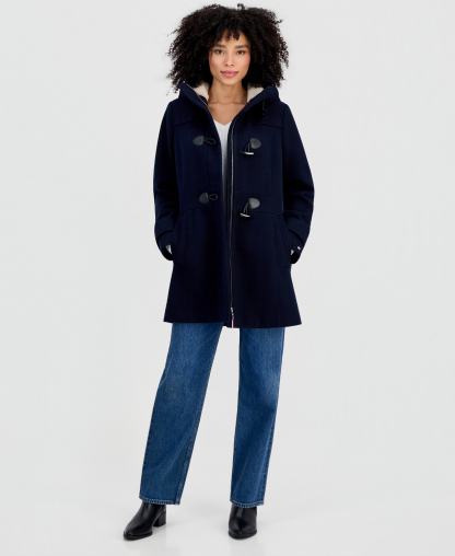 Tommy Hilfiger Women's Faux-Fur-Lined Hooded Toggle Coat - Navy