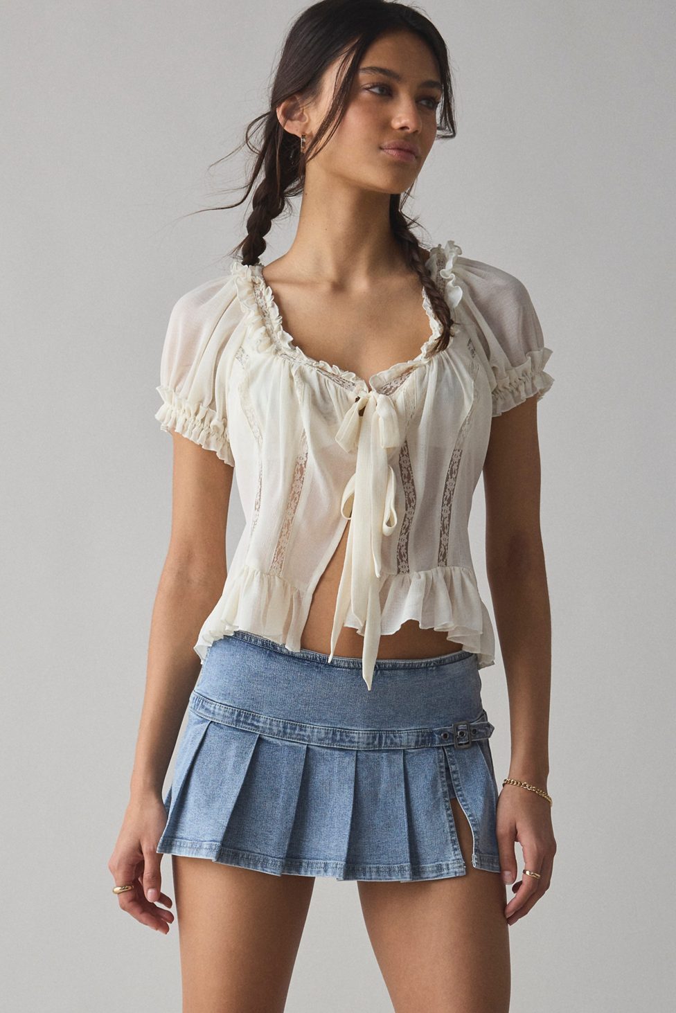 BDG Shaina Belted Denim Micro Mini Skort - Light Blue