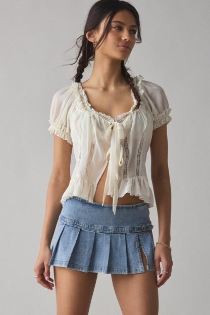 BDG Shaina Belted Denim Micro Mini Skort - Light Blue