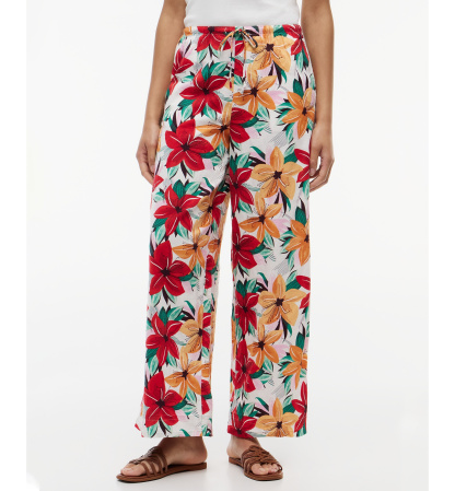 Tommy Hilfiger Women's Printed Linen-Blend Pants - Hibiscus Garden Ecru