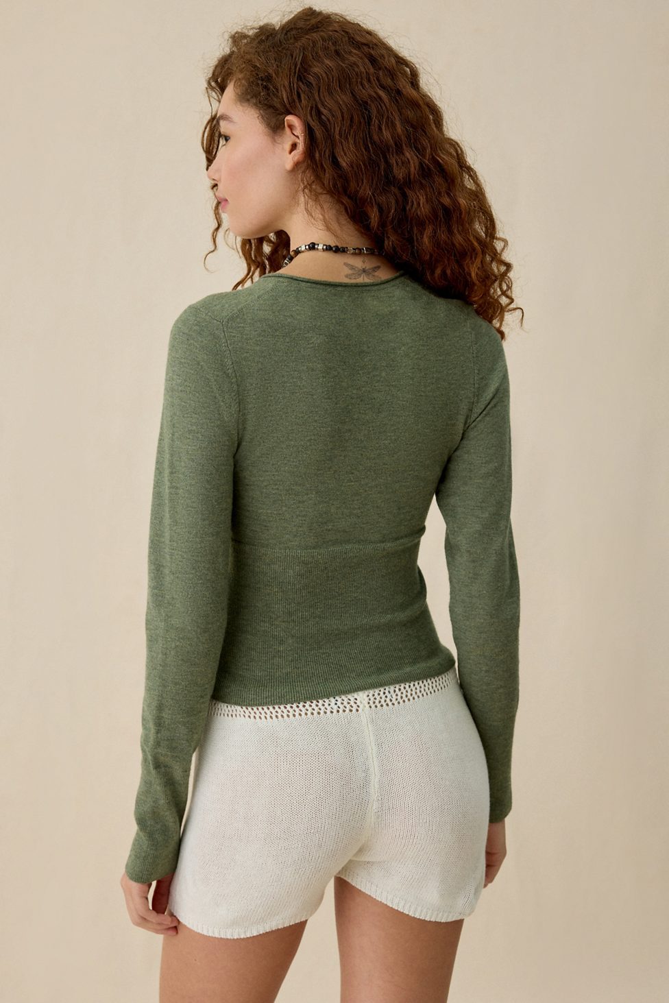 BDG Pretty Sweet Surplice V-Neck Sweater - Green