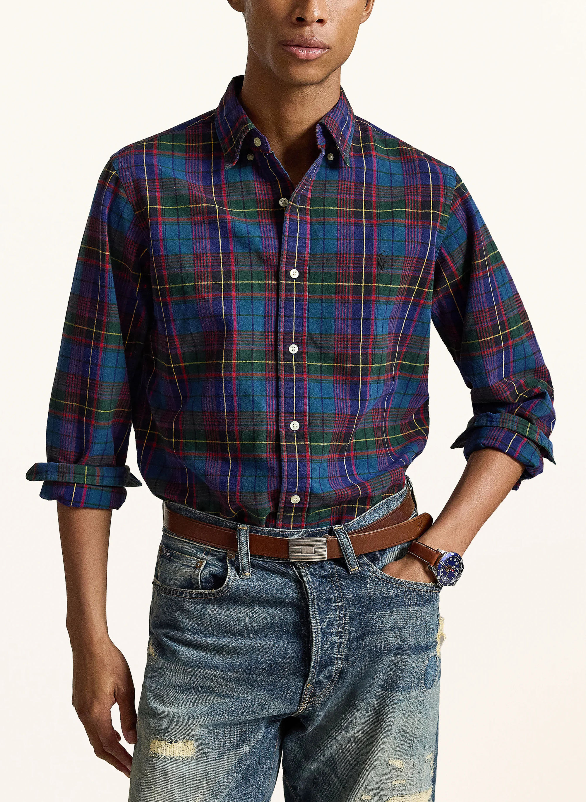 POLO RALPH LAUREN Flanellhemd Custom Fit – DUNKELGRÜN / ROT / DUNKELBLAU