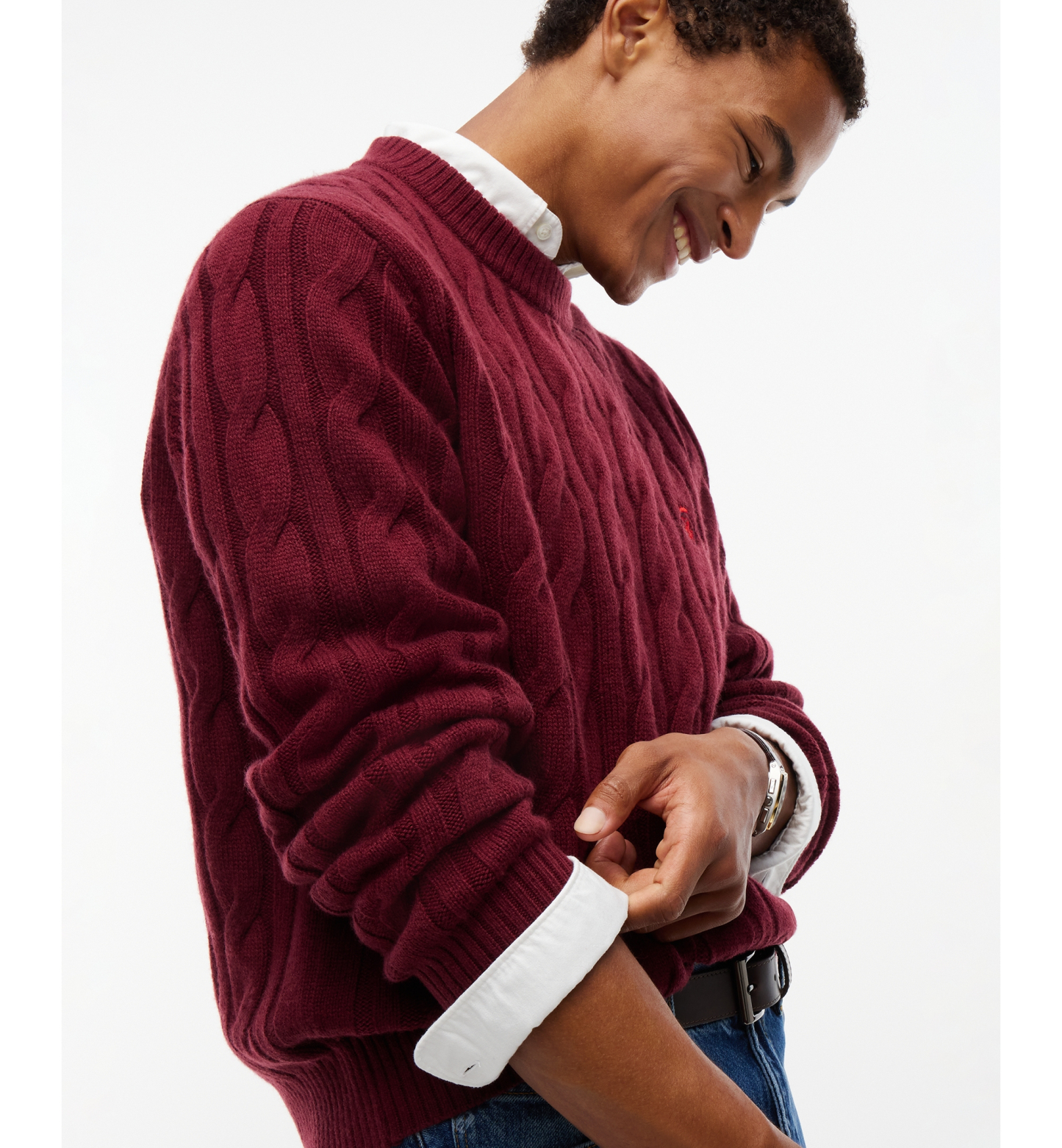 Tommy Hilfiger Men's American Icons Cable Crewneck Lambswool Sweater, Macy’s Exclusive - Burgundy