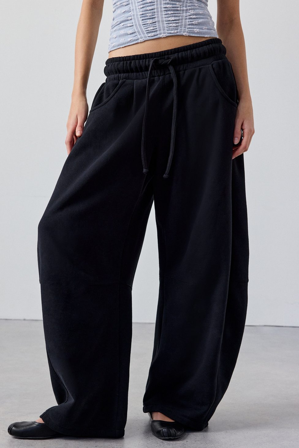Out From Under Essential Barrel Leg Full Length Sweatpants - Black