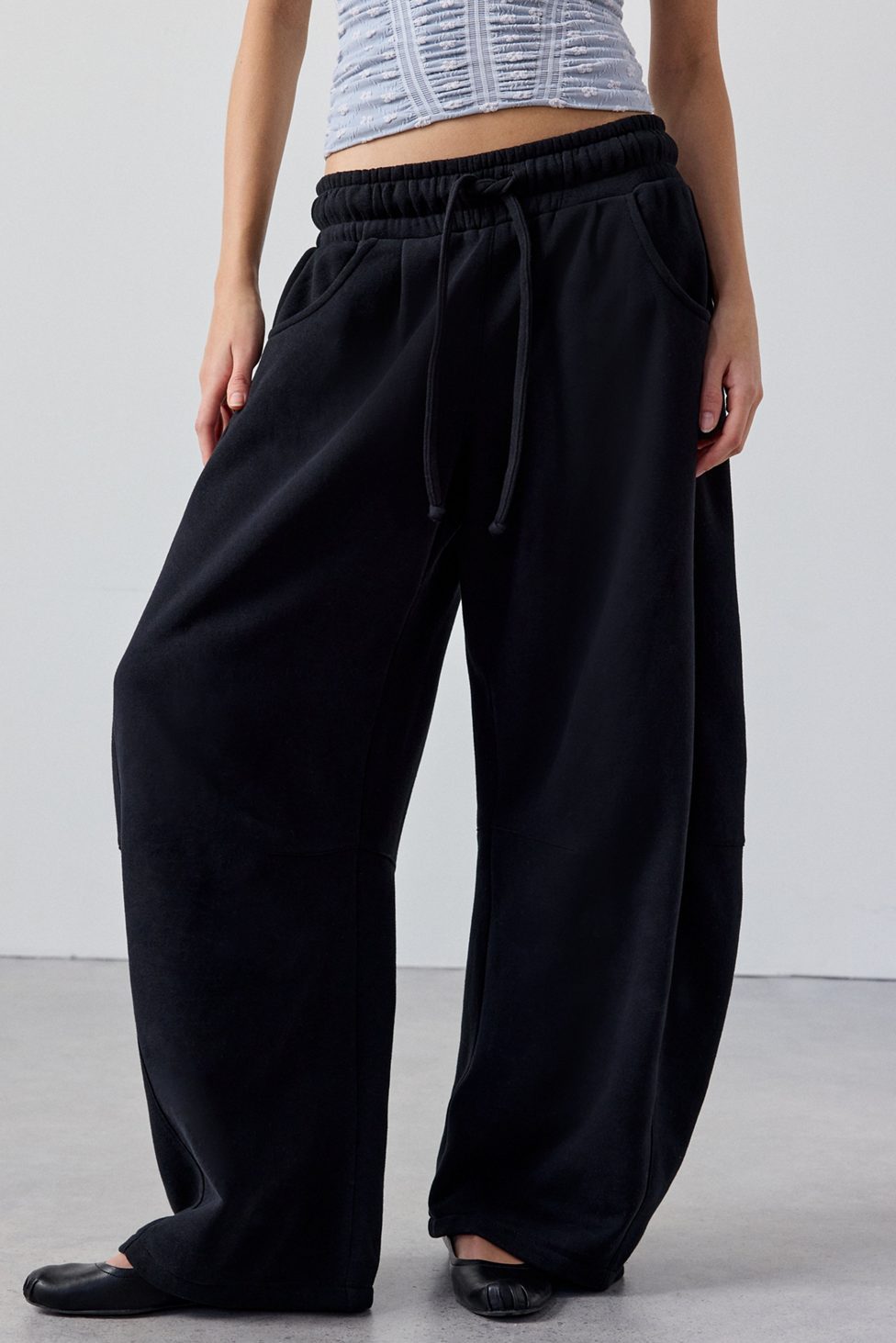 Out From Under Essential Barrel Leg Full Length Sweatpants - Black