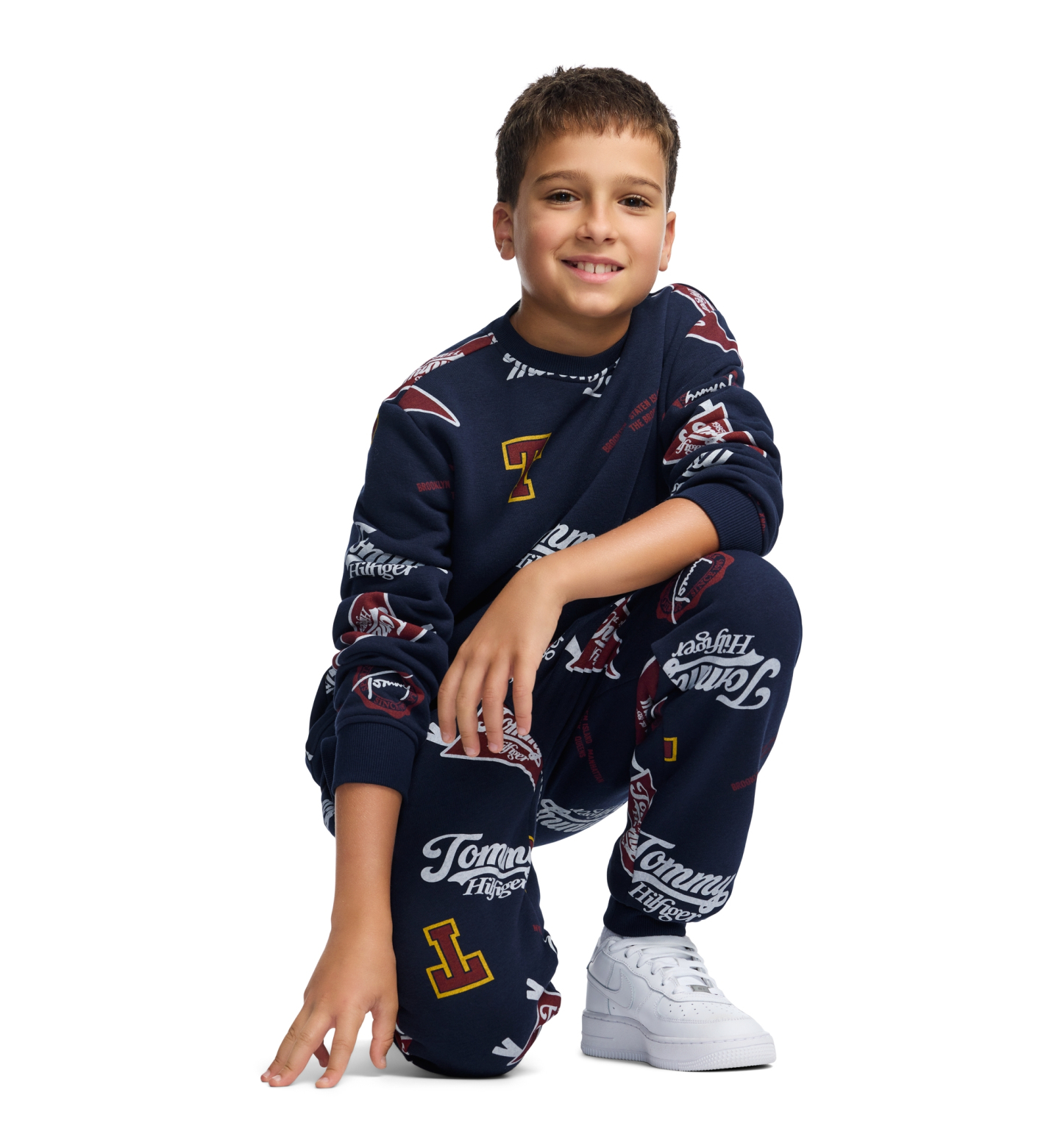 Tommy Hilfiger Boys' 8-20 Collegiate Allover Print Crew Relaxed-Fit Sweatshirt - Navy Blazer