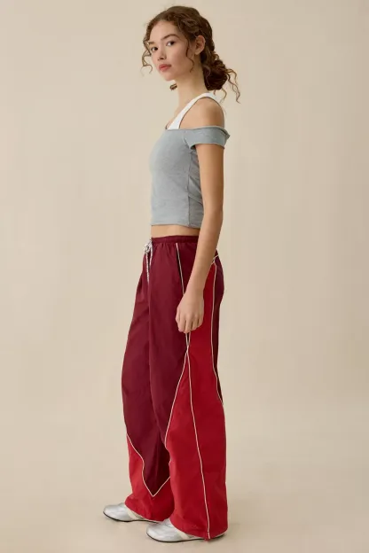 BDG Finish Line Low-Rise Baggy Track Pants - Red