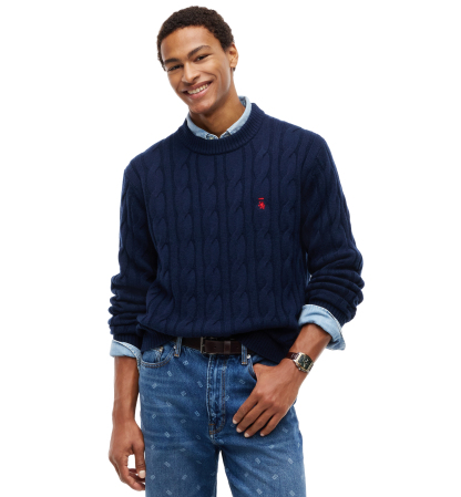 Tommy Hilfiger Men's American Icons Cable Crewneck Lambswool Sweater, Macy’s Exclusive - Dark Blue