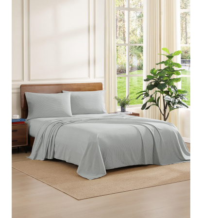 Tommy Hilfiger Printed 200-Thread Count Cotton Percale Sheet Set - Ithaca Stripe Dark Green