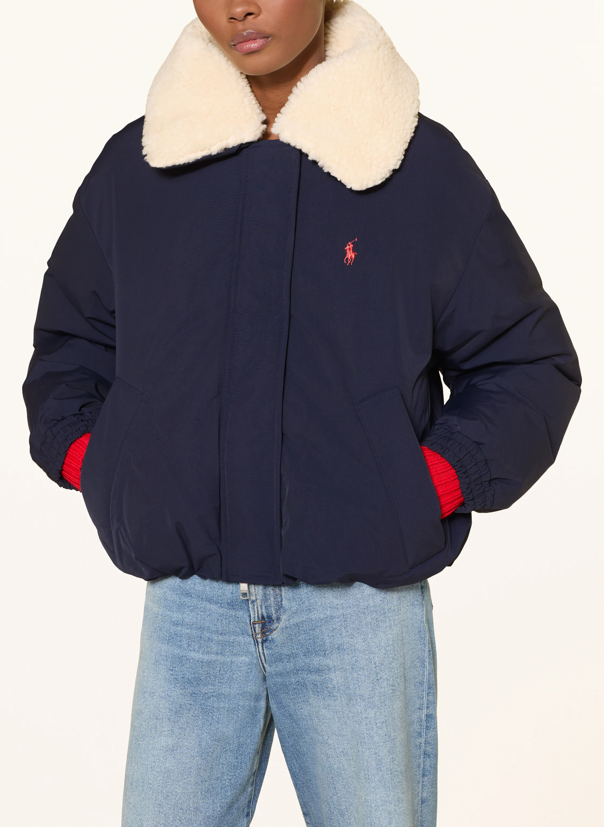 POLO RALPH LAUREN Daunenblouson mit abnehmbarem Kunstfell – DUNKELBLAU / ECRU