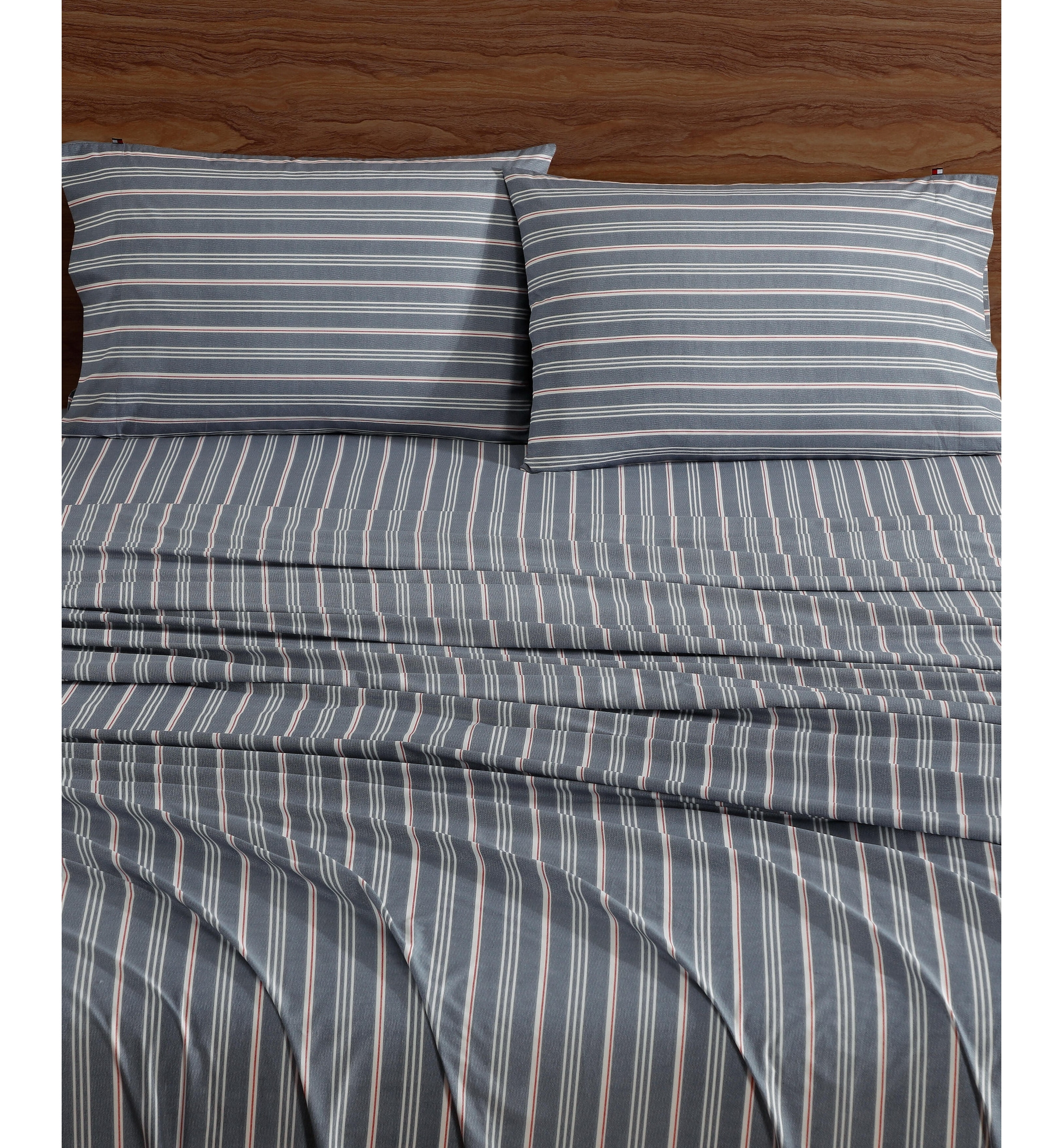 Tommy Hilfiger Printed 200-Thread Count Cotton Percale Sheet Set - Sullivan Stripe Gray