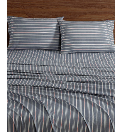 Tommy Hilfiger Printed 200-Thread Count Cotton Percale Sheet Set - Sullivan Stripe Gray