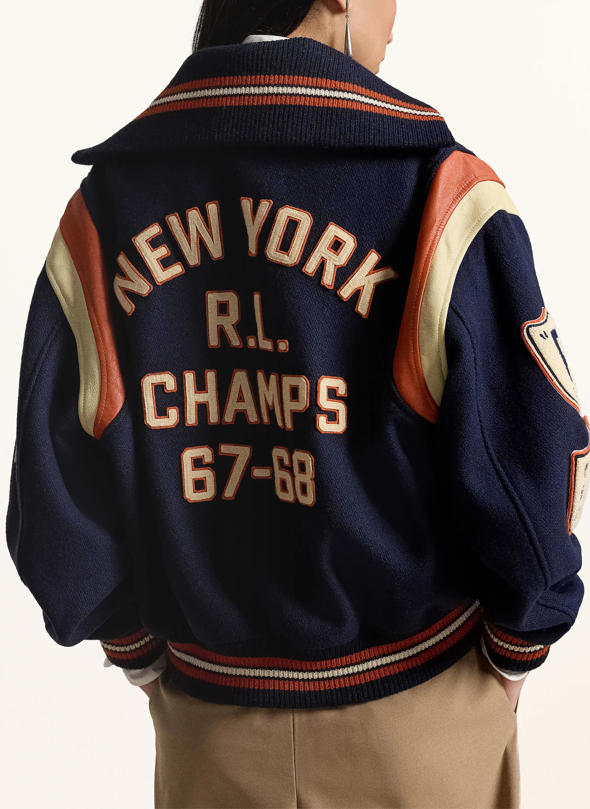 POLO RALPH LAUREN College-Jacke – DUNKELBLAU / ECRU / ORANGE
