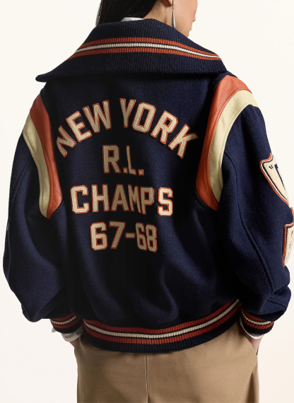 POLO RALPH LAUREN College-Jacke – DUNKELBLAU / ECRU / ORANGE