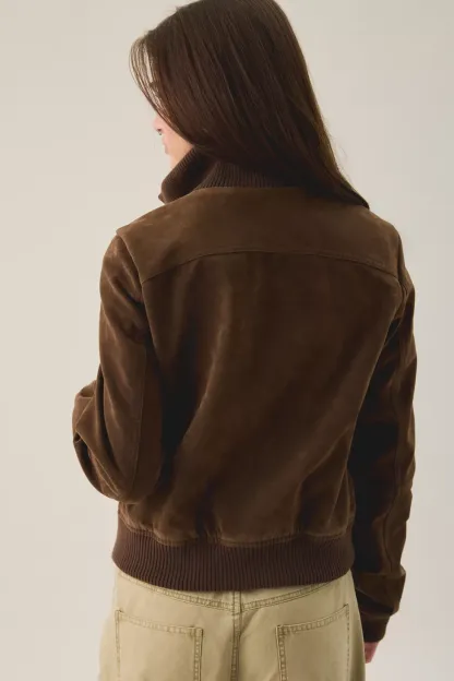 BDG Romy Faux Suede Bomber Jacket - Brown