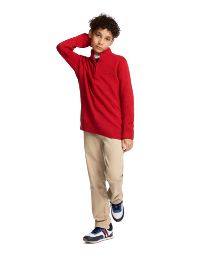 Tommy Hilfiger Boys' 8-20 Zipneck Cotton Quarter-Zip Sweater - Scarlet Sage