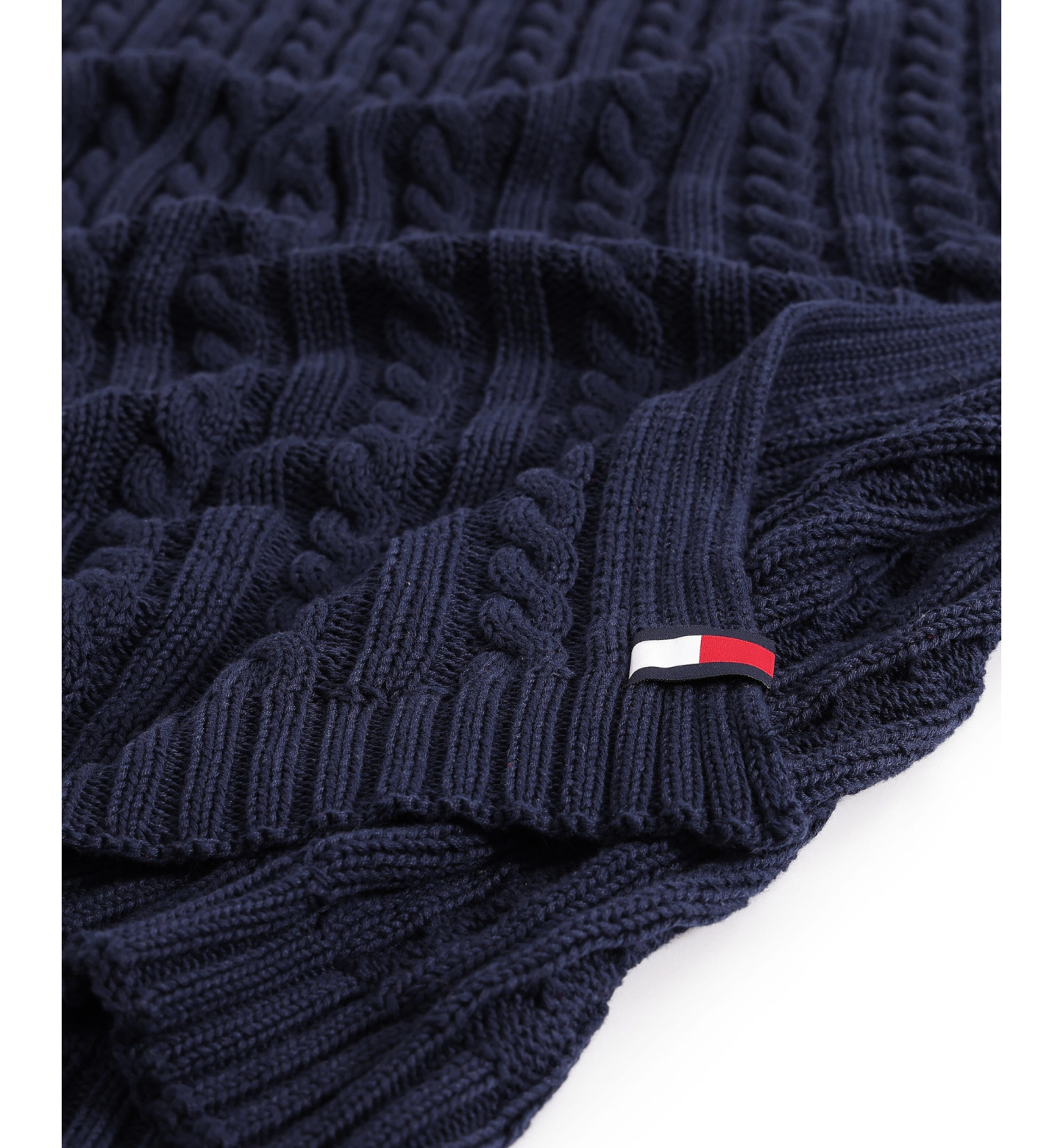 Tommy Hilfiger Solid Cotton Cable Knit Throw, 70" x 50" - Dark Blue
