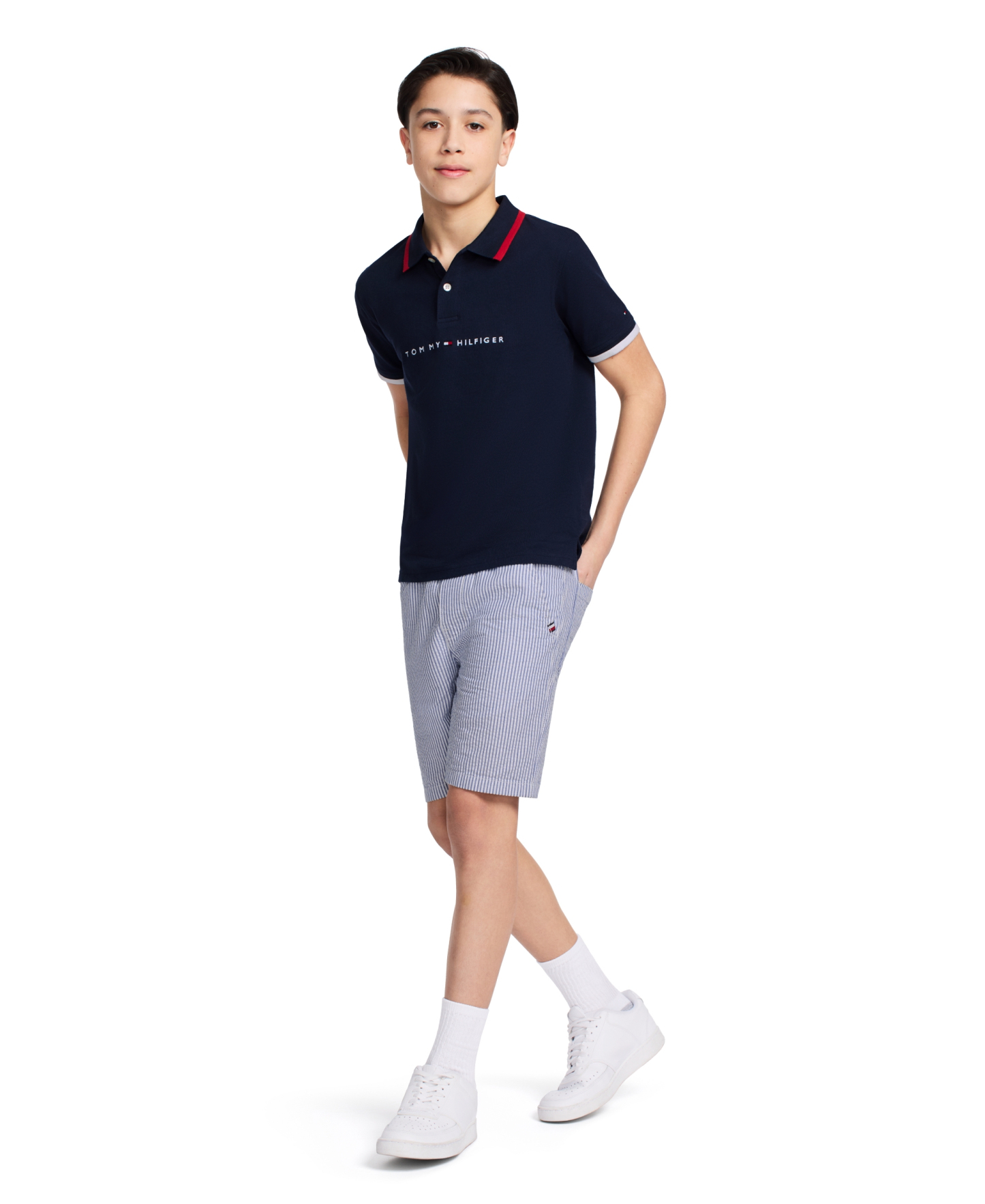 Tommy Hilfiger Boys' 2T-7 Tomas Short-Sleeve Tipped Polo Shirt - Navy Blazer