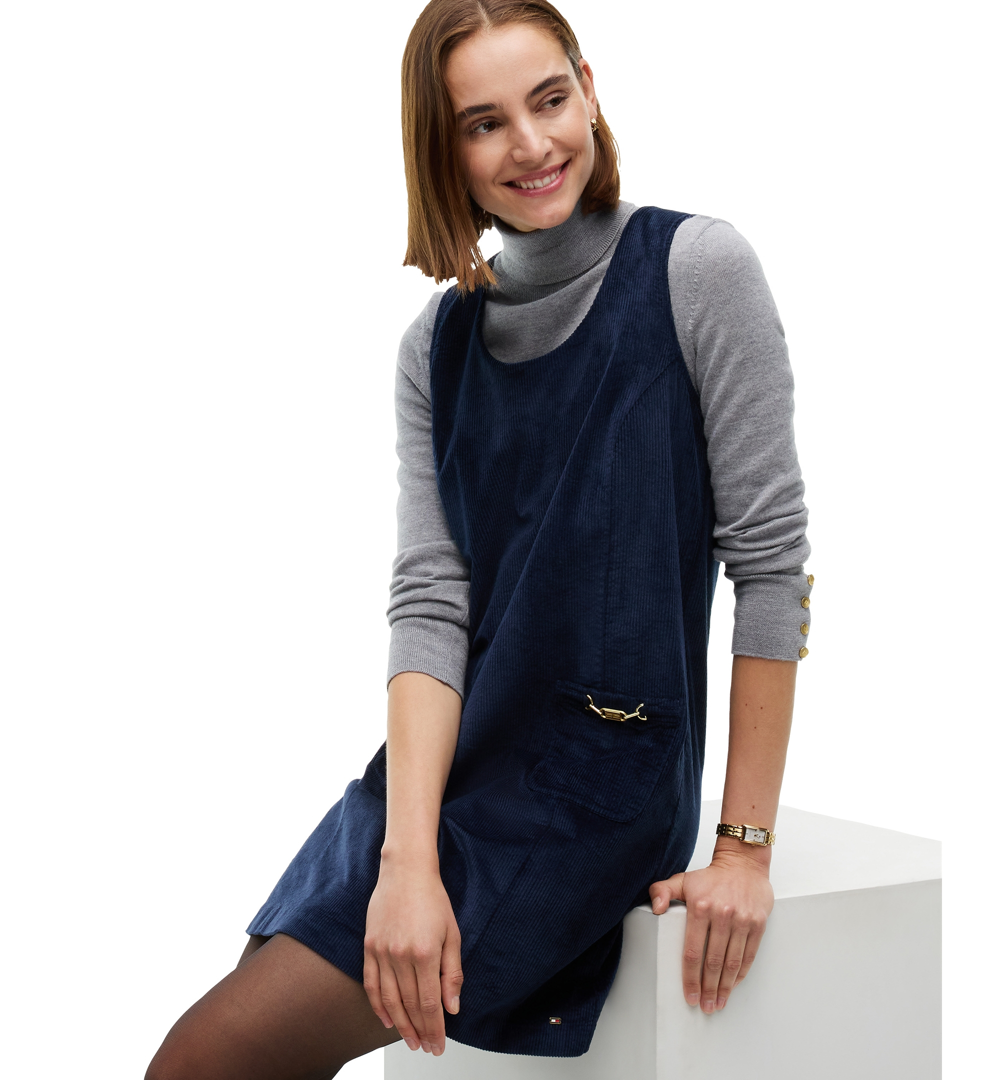 Tommy Hilfiger Women's Corduroy Scoop Neck Mini Dress - Dark Blue