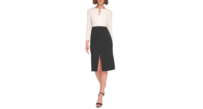 Tommy Hilfiger Women's Keyhole-Neck Sheath Dress - Cream.black