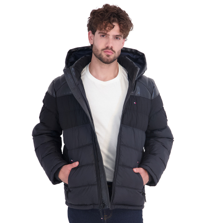 Tommy Hilfiger Men's Hooded Puffer Jacket - Black Pu Blocked
