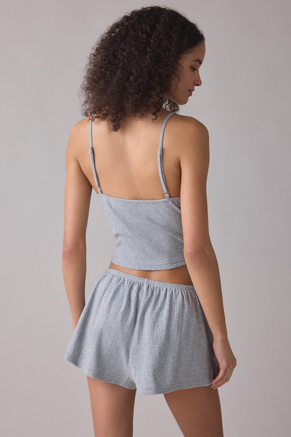 Out From Under Iris Pointelle Knit Cami + Shortie 2-Piece PJ Set - Grey