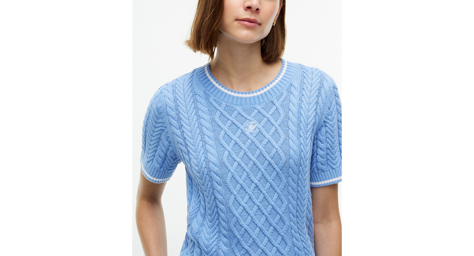 Tommy Hilfiger Women's Heritage Cable-Knit Short-Sleeve Sweater - Cloudy Blue