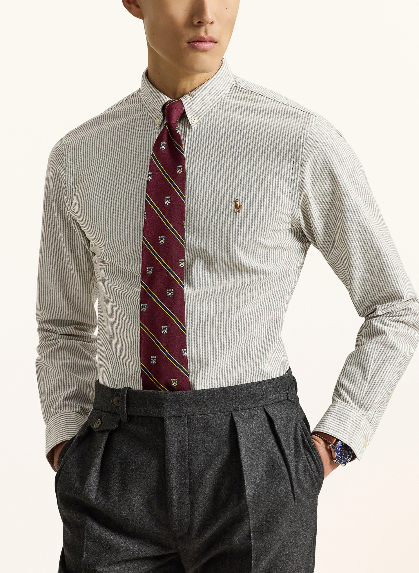 POLO RALPH LAUREN Hemd Custom Fit – WEISS / TAUPE