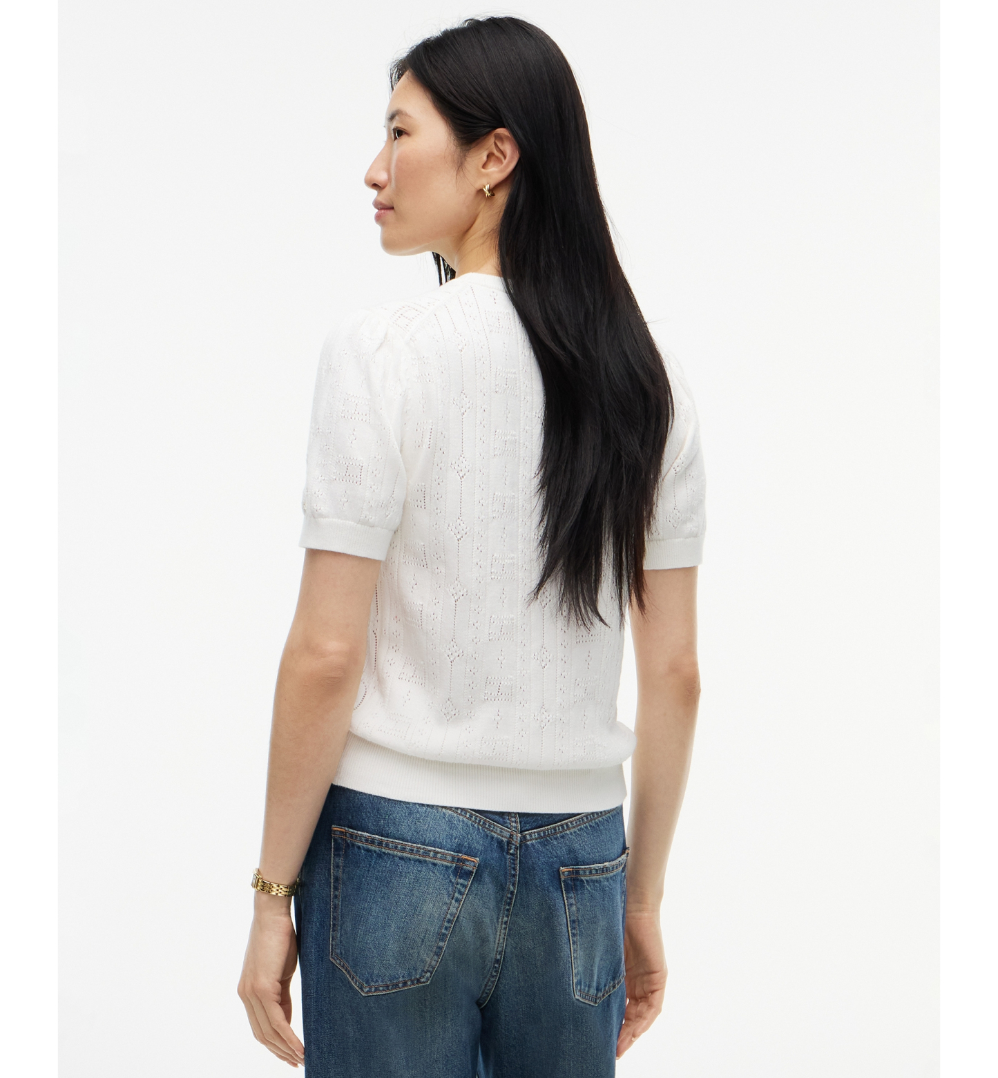 Tommy Hilfiger Women's Pointelle Puff-Sleeve Sweater - Ecru