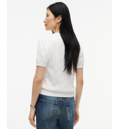 Tommy Hilfiger Women's Pointelle Puff-Sleeve Sweater - Ecru