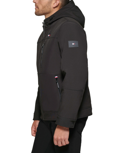 Tommy Hilfiger Men's Sherpa-Lined Softshell Hooded Jacket - Black