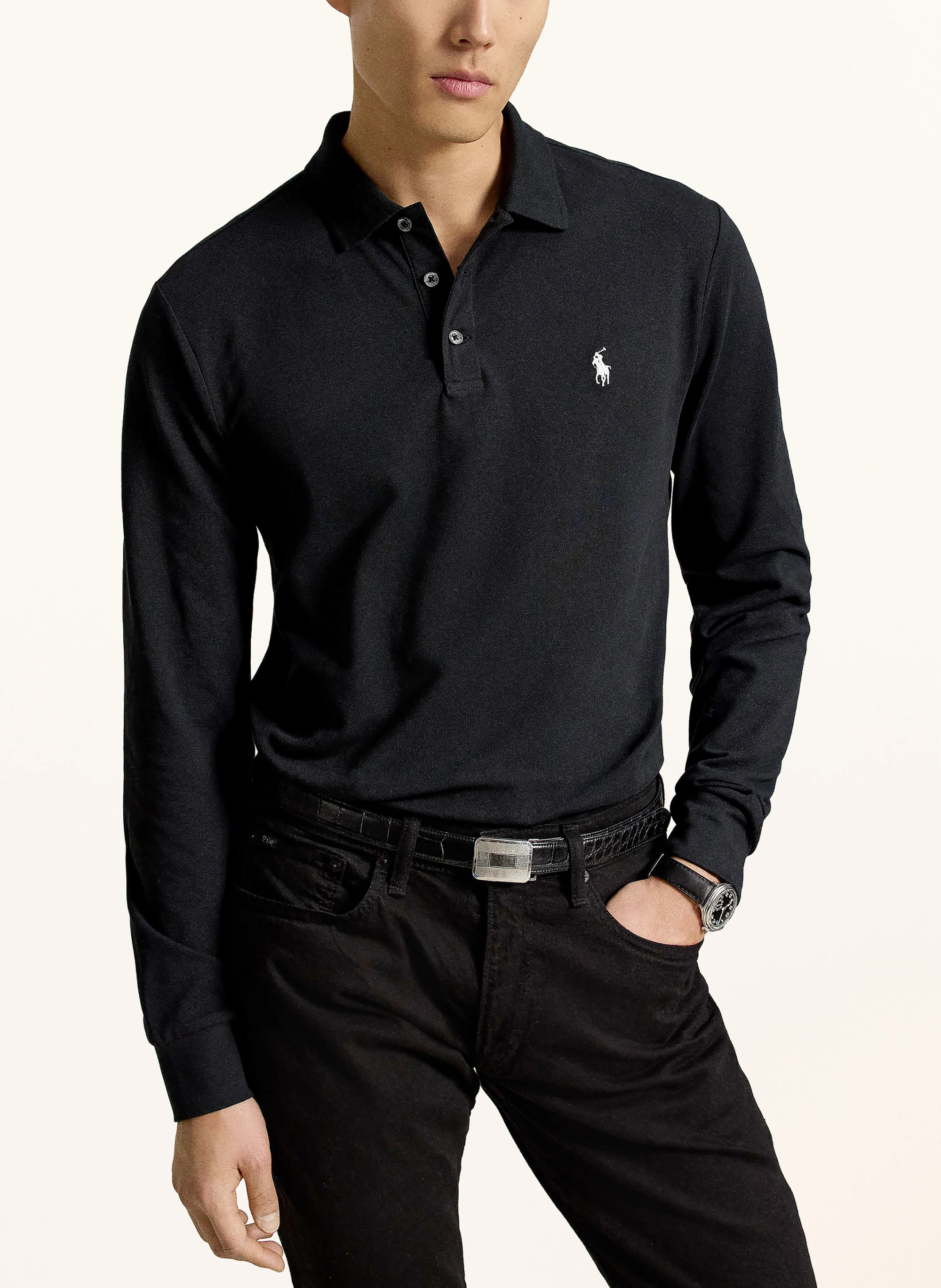 POLO RALPH LAUREN Strick-Poloshirt – SCHWARZ / WEISS