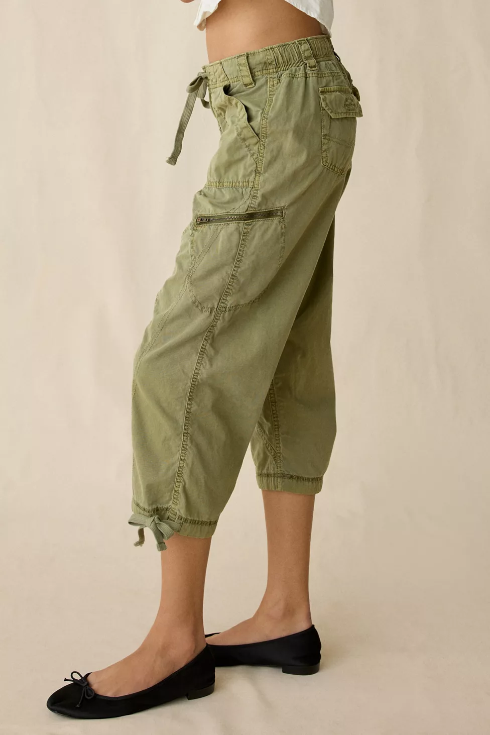 BDG Sidekick Crop Cotton Utility Pants - Olive