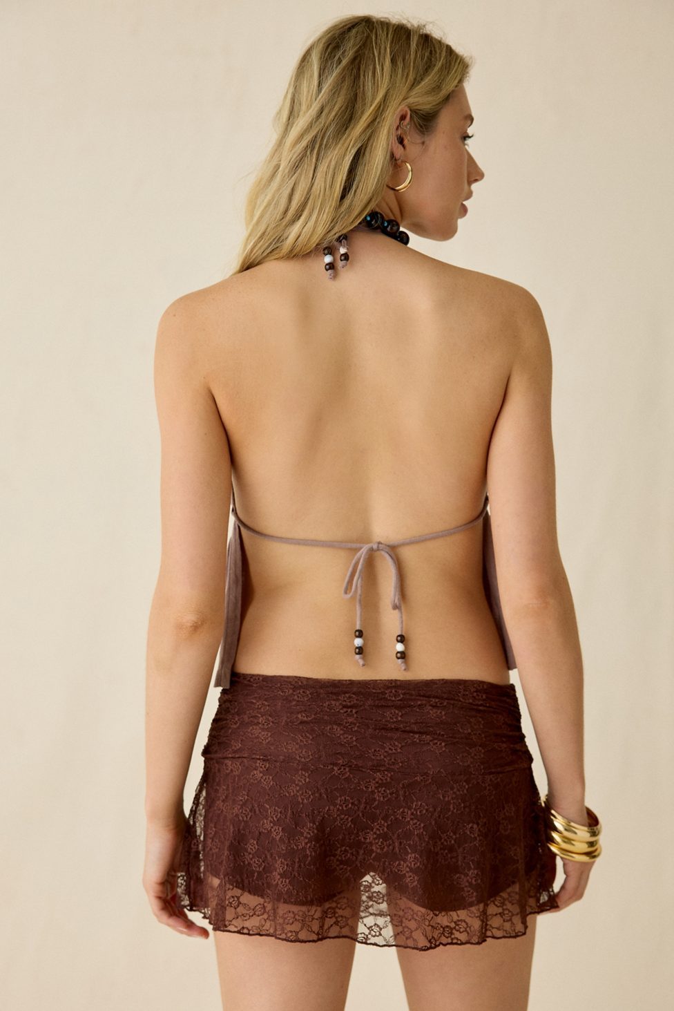 Kimchi Blue Josephina Sheer Lace Micro Mini Skort - Chocolate