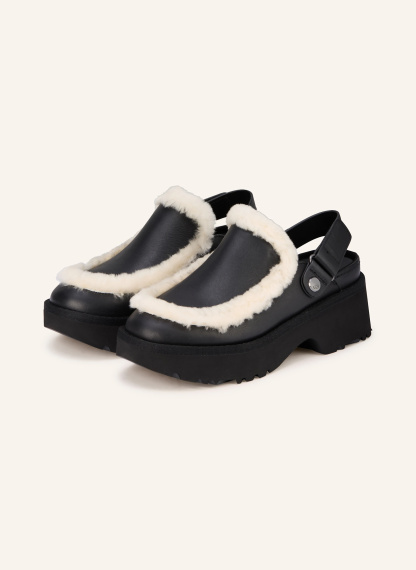 UGG Plateau-Mules ESMEE mit Kunstfell – SCHWARZ / CREME