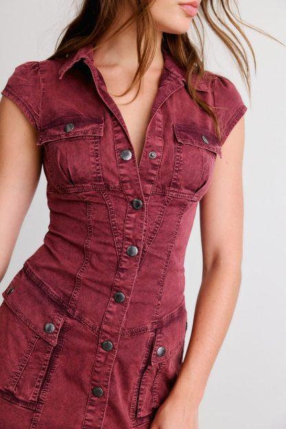 BDG Sunridge Cargo Shirt Mini Dress - Deep Purple