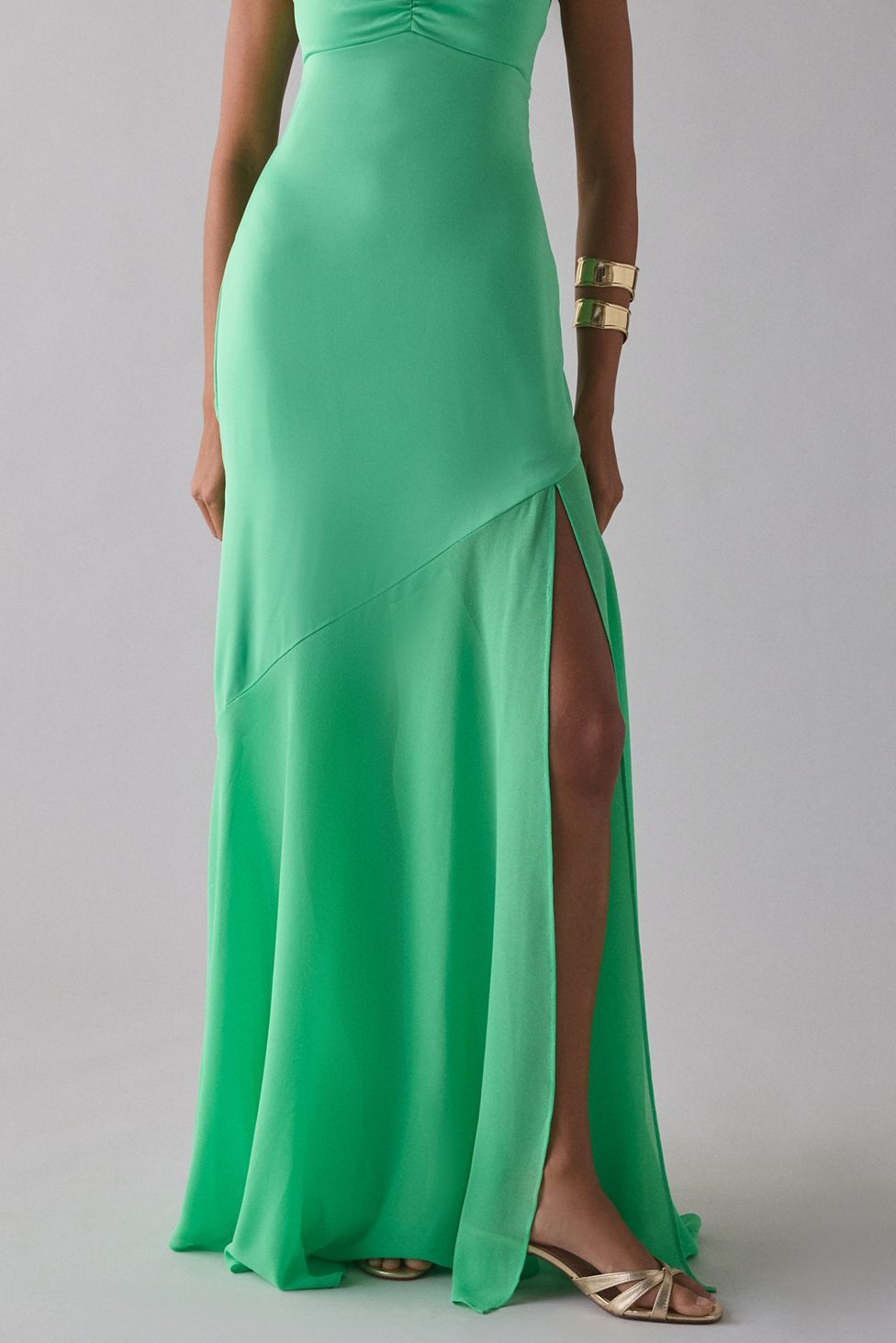 UO Sky High Sheer Illusion Asymmetric Maxi Dress - Light Green