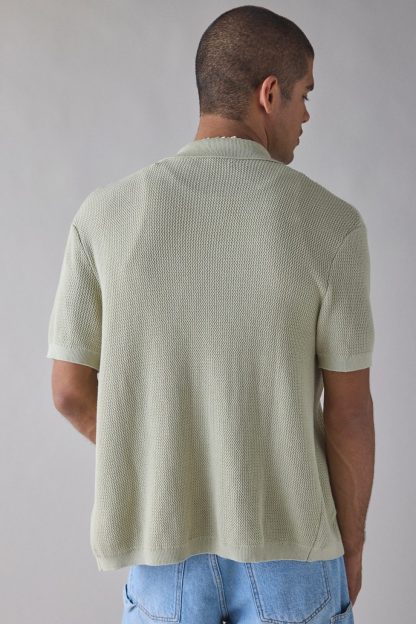 UO Catamaran Camp Collar Short Sleeve Sweater - Aqua Grey