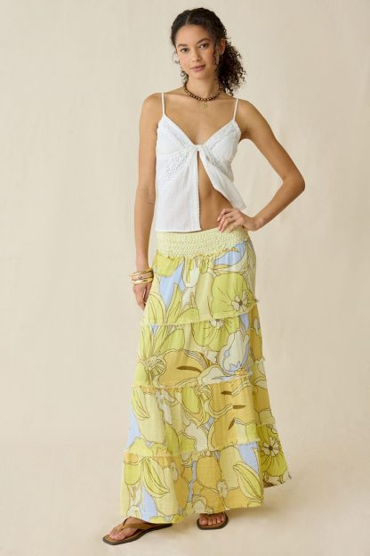 Kimchi Blue On My Mind Smocked Waist Tiered Maxi Skirt - Yellow