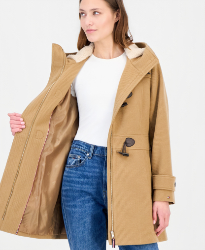 Tommy Hilfiger Women's Faux-Fur-Lined Hooded Toggle Coat - Camel