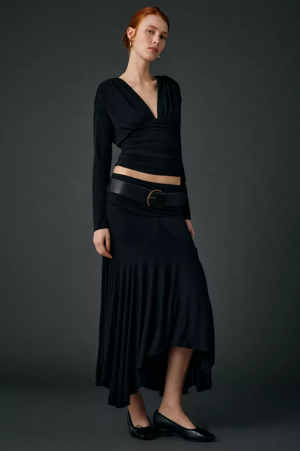Kimchi Blue Jessica Asymmetric Low-Rise Midi Skirt - Black