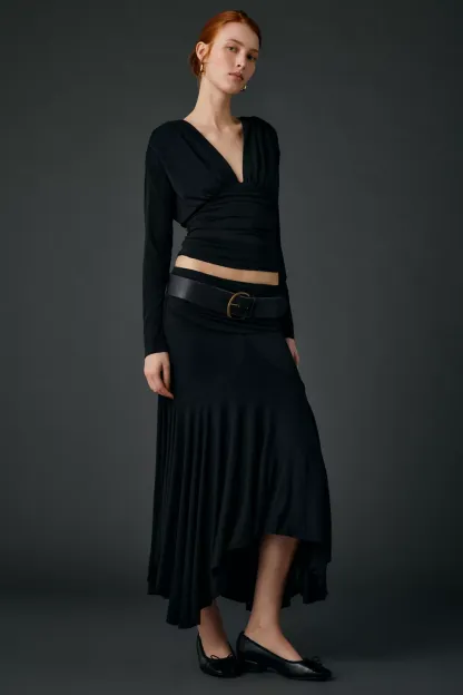 Kimchi Blue Jessica Asymmetric Low-Rise Midi Skirt - Black