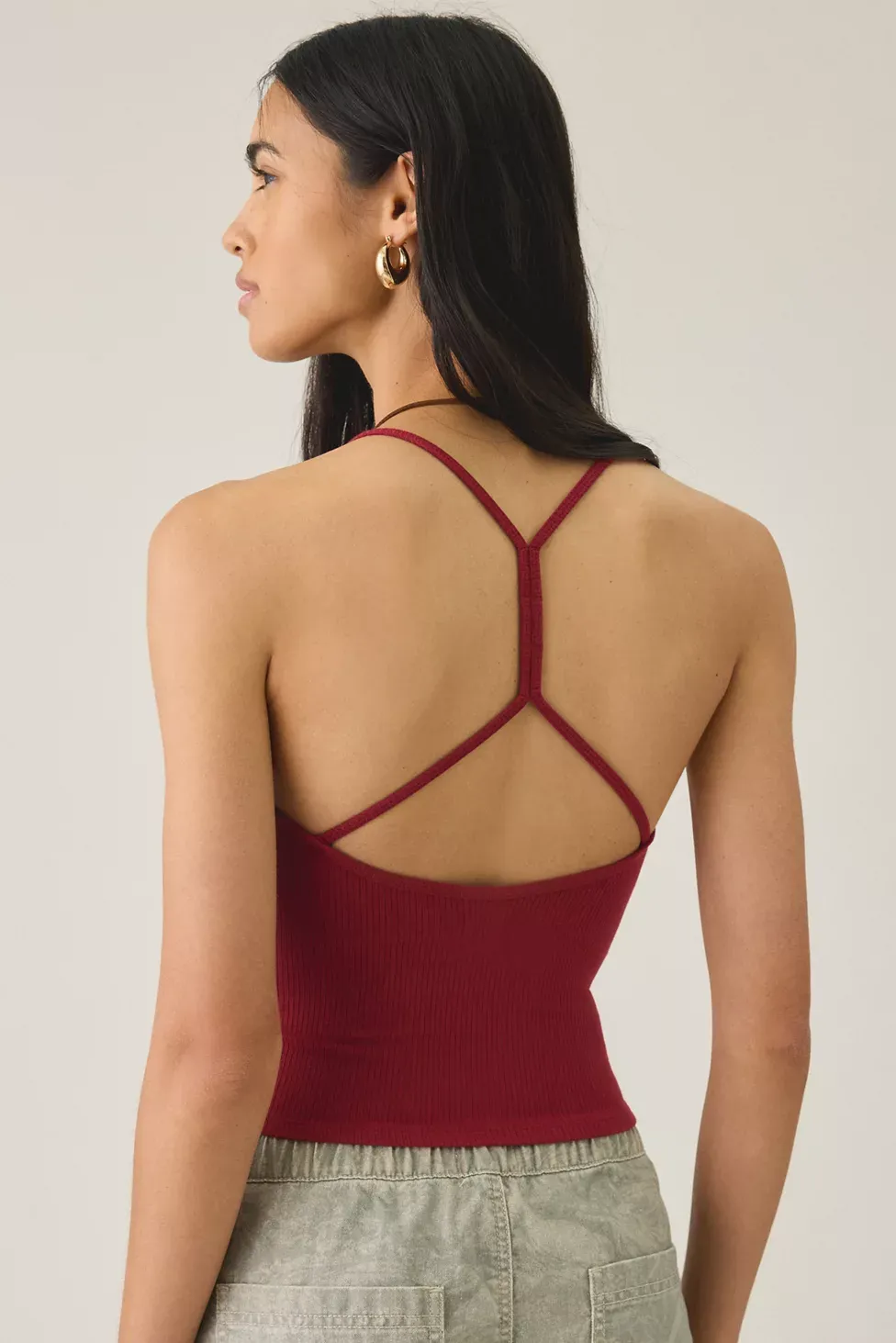 BDG Hold Me Tight Ribbed Racerback Cropped Cami - Book room red