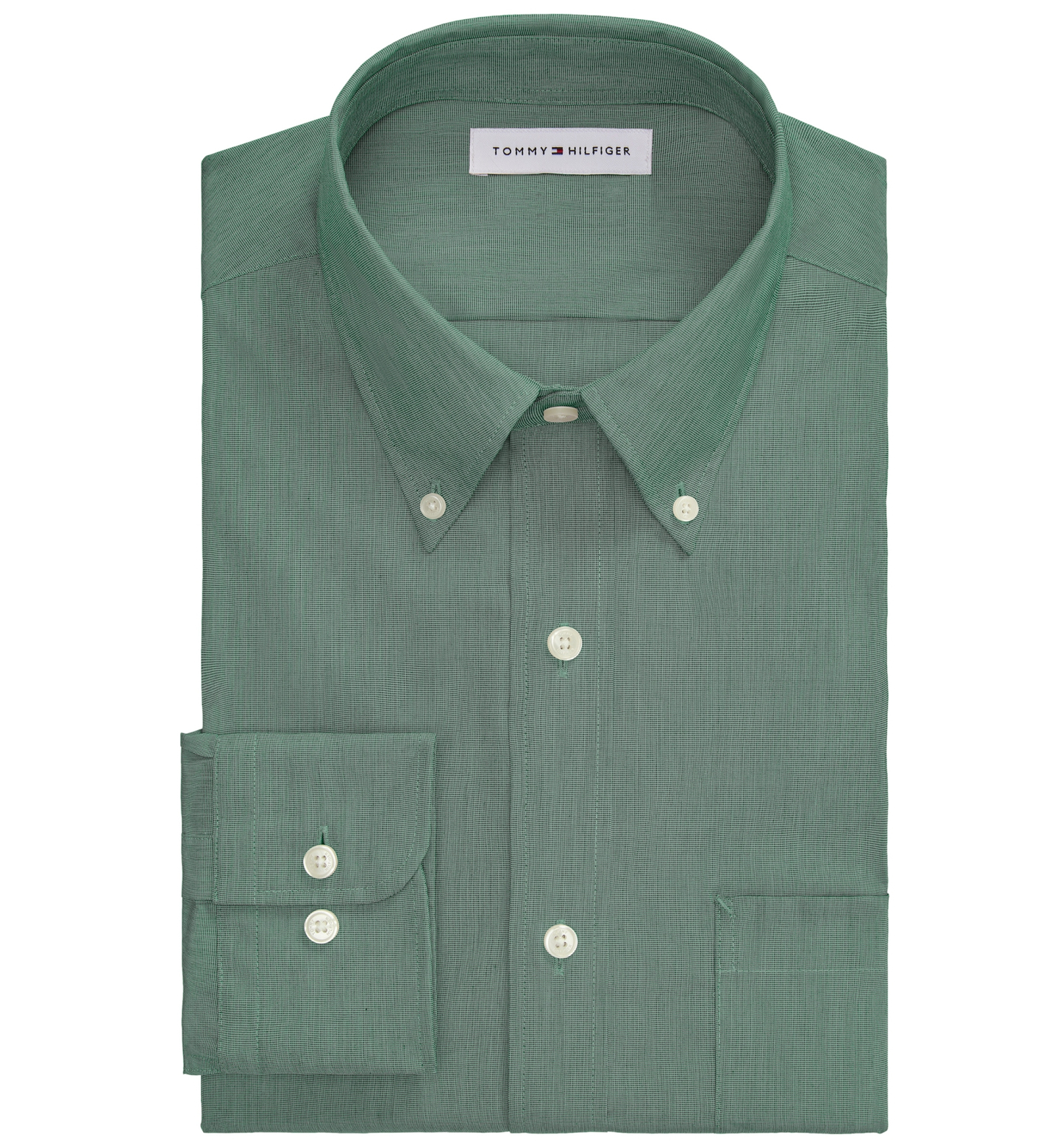 Tommy Hilfiger Men's Regular Fit Wrinkle Resistant Stretch Dress Shirt - Solid Green