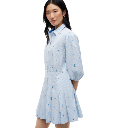 Tommy Hilfiger Women's Floral-Print Puff-Sleeve Short-Sleeve Mini Dress - Ditsy Floral Ithaca Copenhagen Blue