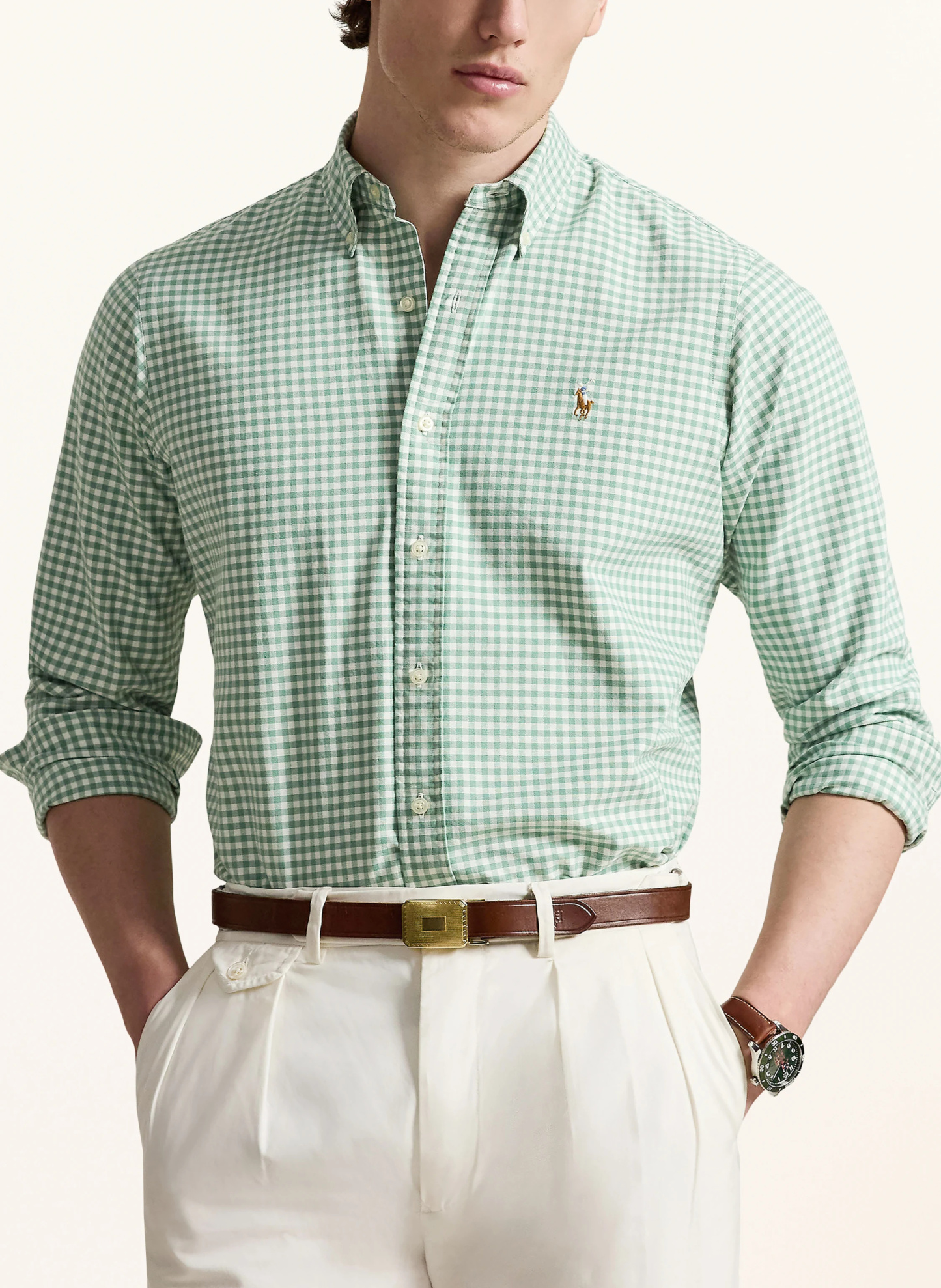 POLO RALPH LAUREN Hemd Custom Fit – HELLGRÜN / WEISS