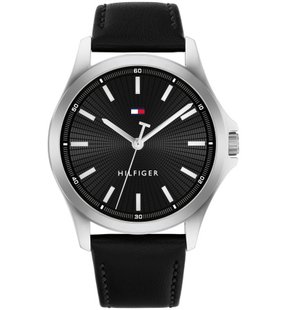 Tommy Hilfiger Quartz Black Leather Strap Watch 42mm - Black