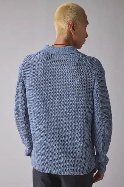 Les Deux Gerald Knitted Polo Cardigan - Dark Denim Blue