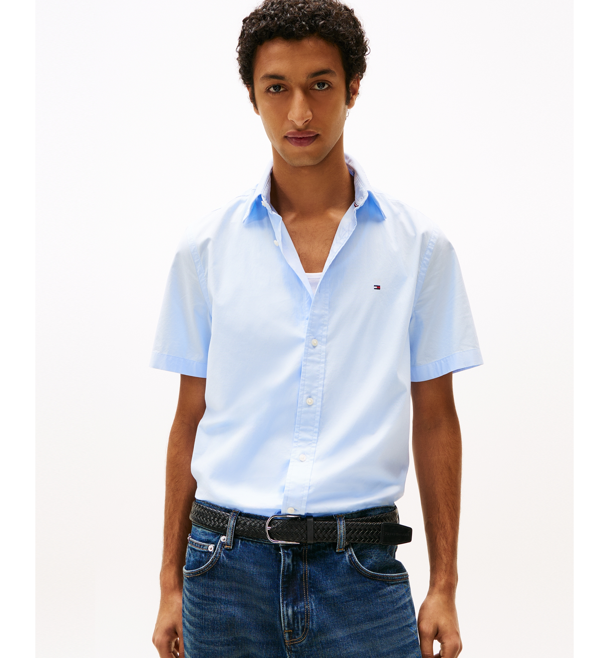Tommy Hilfiger Men's Short Sleeve Flex Poplin Regular Fit Shirt - Sweet Blue
