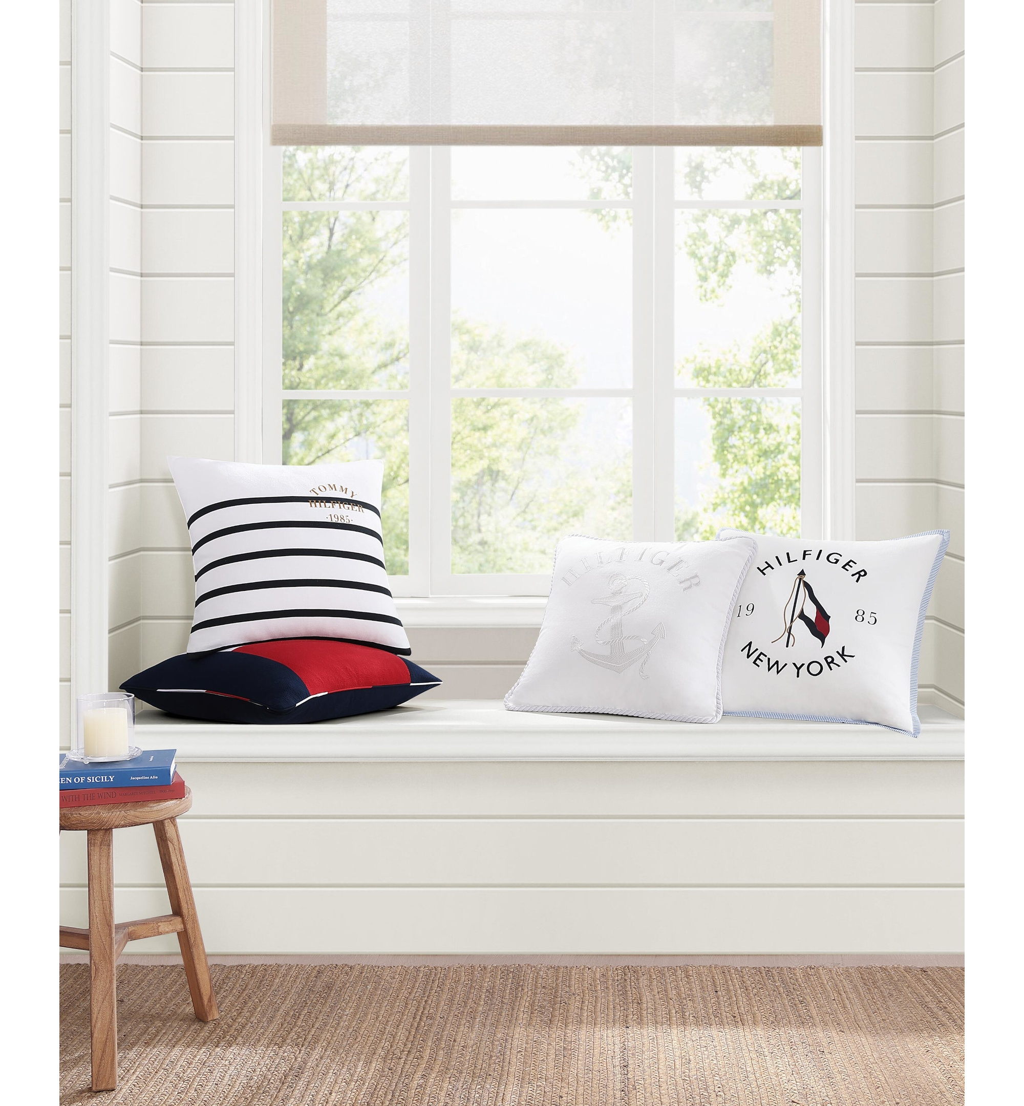 Tommy Hilfiger Flag Seersucker Square Pillow, 20" X 20" - Blue/Red/White